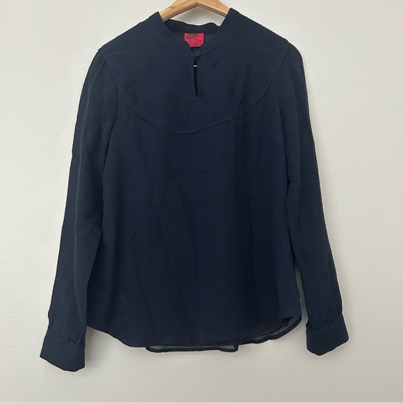Juliette Longuet 100% silk navy blouse L - Picture 1 of 5